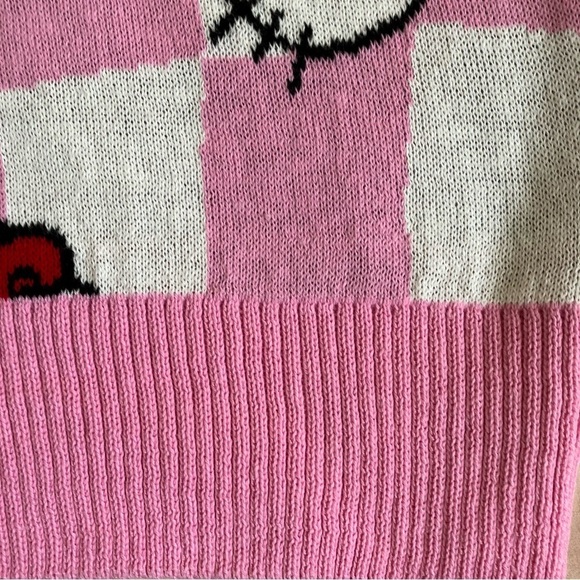 Hello Kitty Sweater Vest Checkered Pink Chunky Knit Academia Kidcore NWT Sz XS - Picture 8 of 14